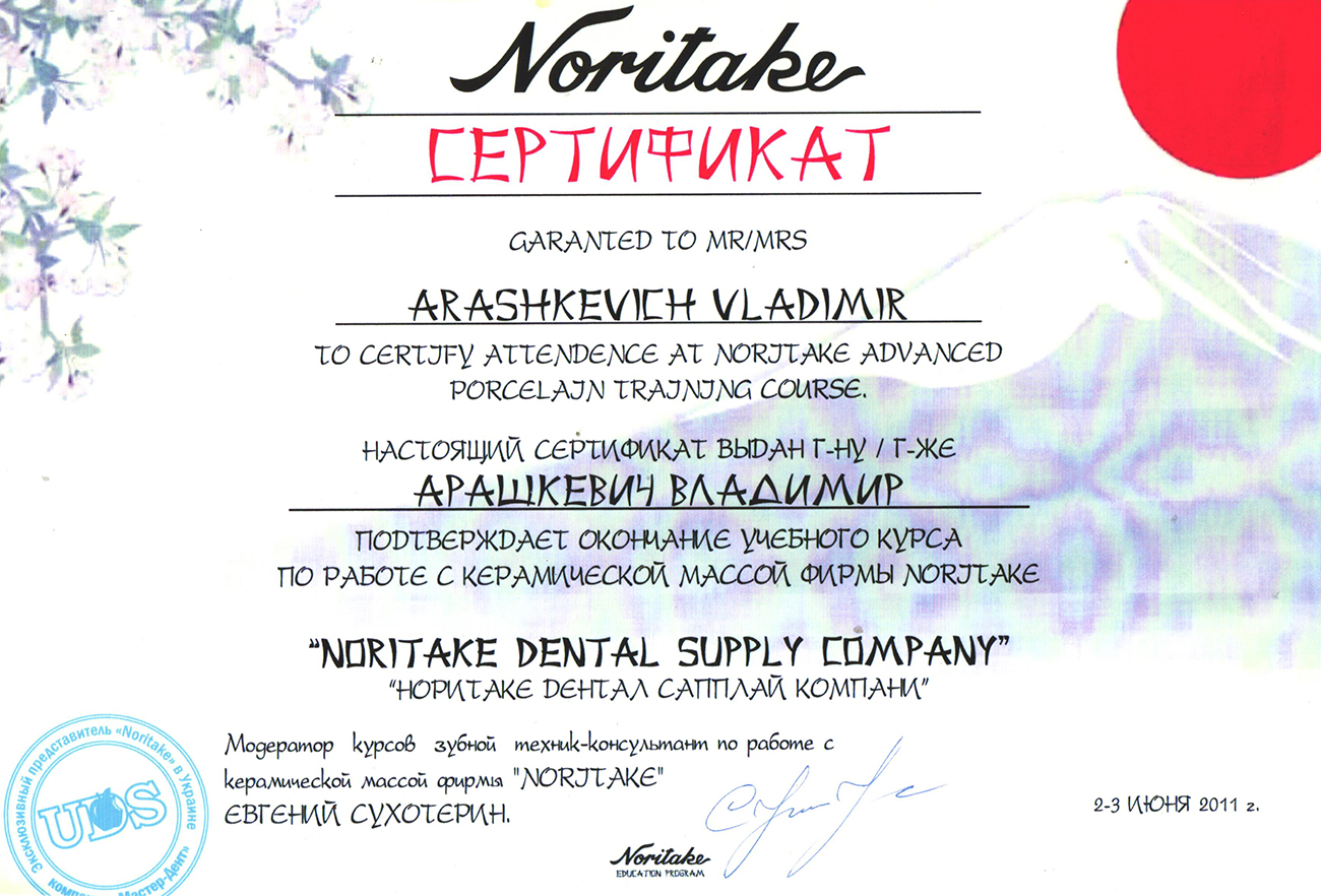 Сертифікат працівників зуботехнічної лабораторії №1